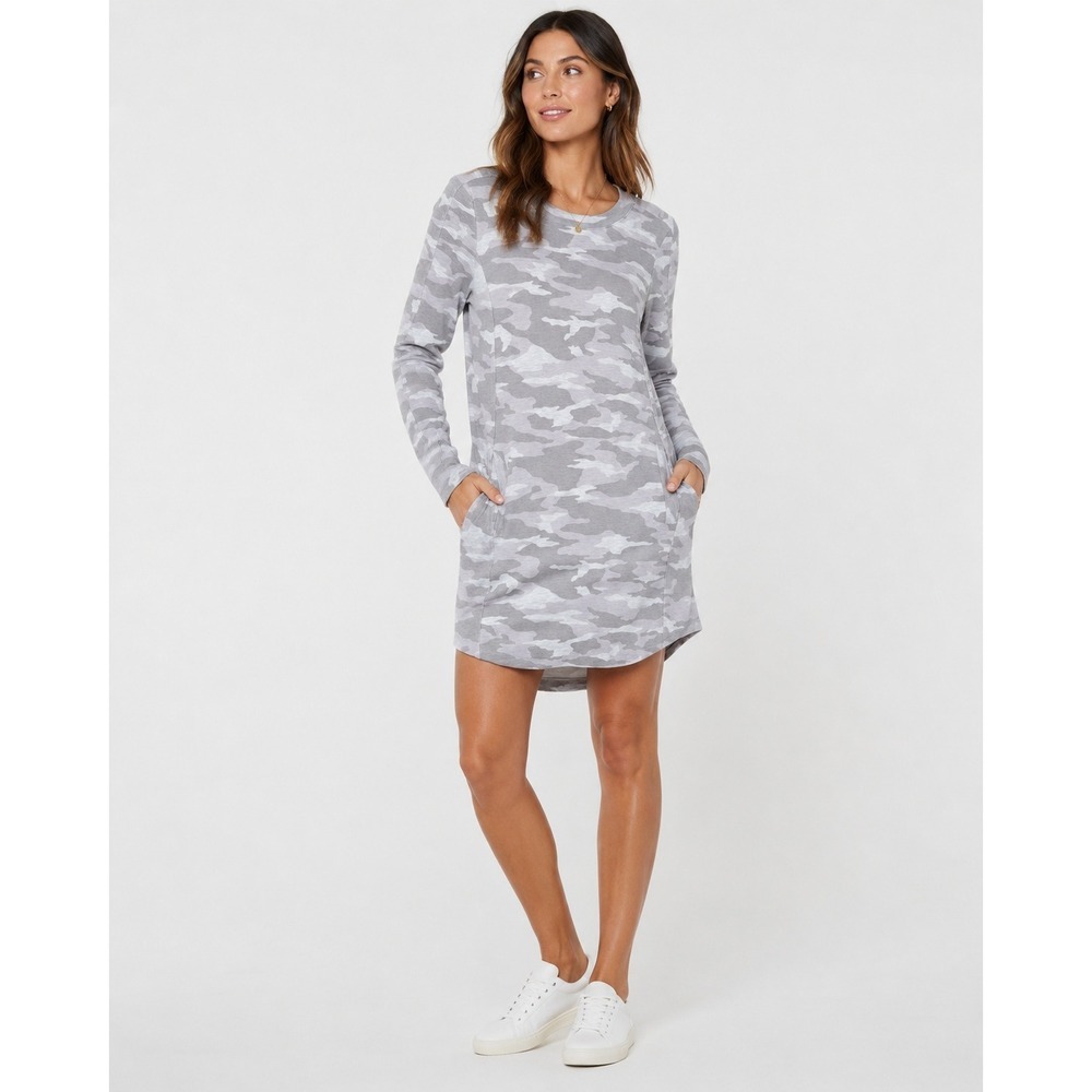Athleta Balance Dress Gray Camo Tencel Sweatshirt Dress  Medium Camo